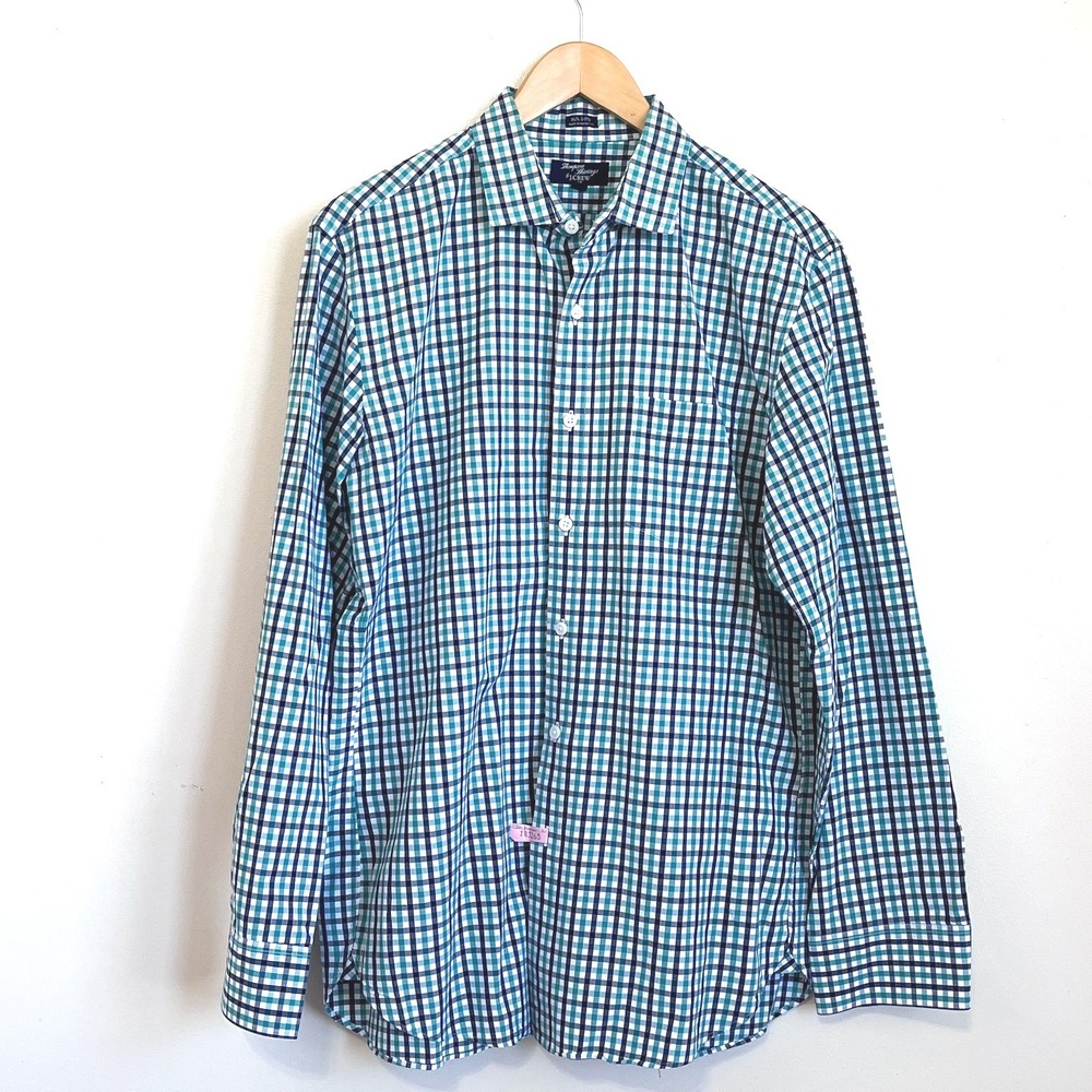 J Crew Thompson Shirtings Mens‎ 80s 2 Ply Shirt Size L Plaid Checkered Preppy